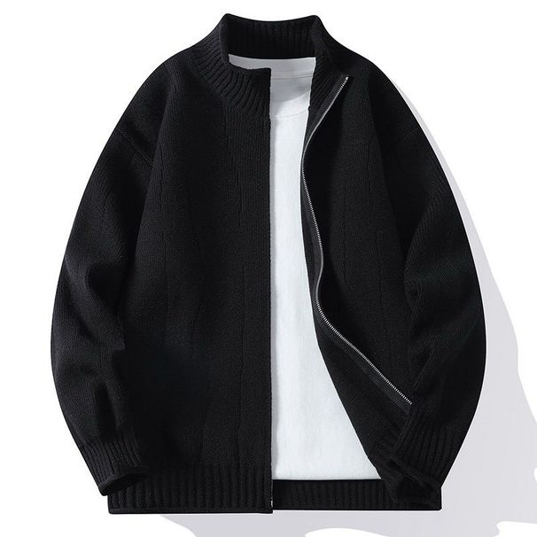 Men's Slim Fit Knit Zip-Up Cardigan Semi-Turtleneck Casual Sweater For Autumn Winter_viptrois.com