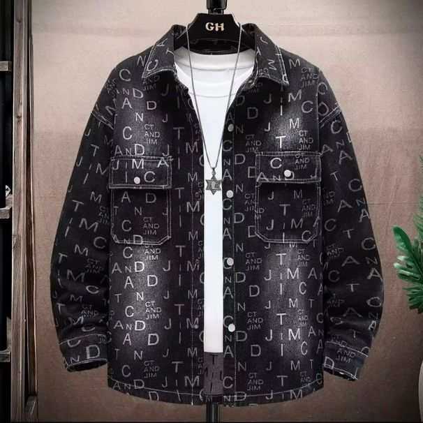 Men's Clothing Denim Jacket Men Spring And Autumn Fashion Brand Cool Letter Lapel Shirt Men Loose Retro Casual Workwear Jacket_viptrois.com