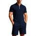 Men's Summer Casual Suit Set – Striped Short Sleeve & Solid Pants (S-XXXL, Navy/Black/Khaki)_viptrois.com