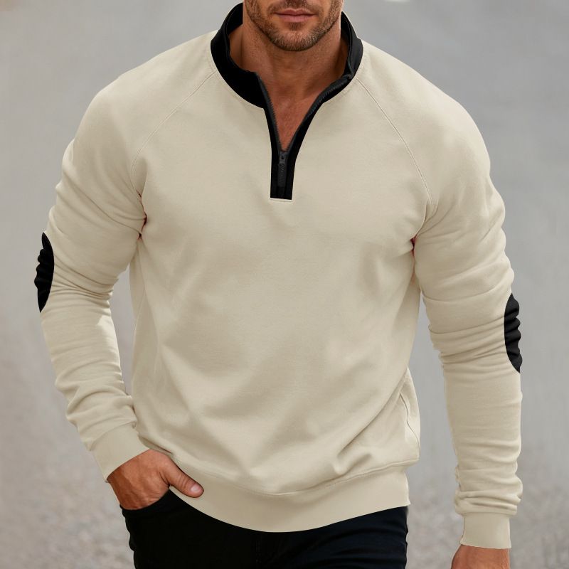 Men's Casual Half-Zip Fleece Pullover Sweatshirt With Stand Collar, Loose Fit, Color Block Design, Long Sleeve Winter Hoodie For Autumn & Winter_viptrois.com