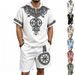 Men's Viking Tree Of Life Print Hooded Short Sleeve & Shorts Set, Textured Linen-Look Full Print Two-Piece Outfit_viptrois.com