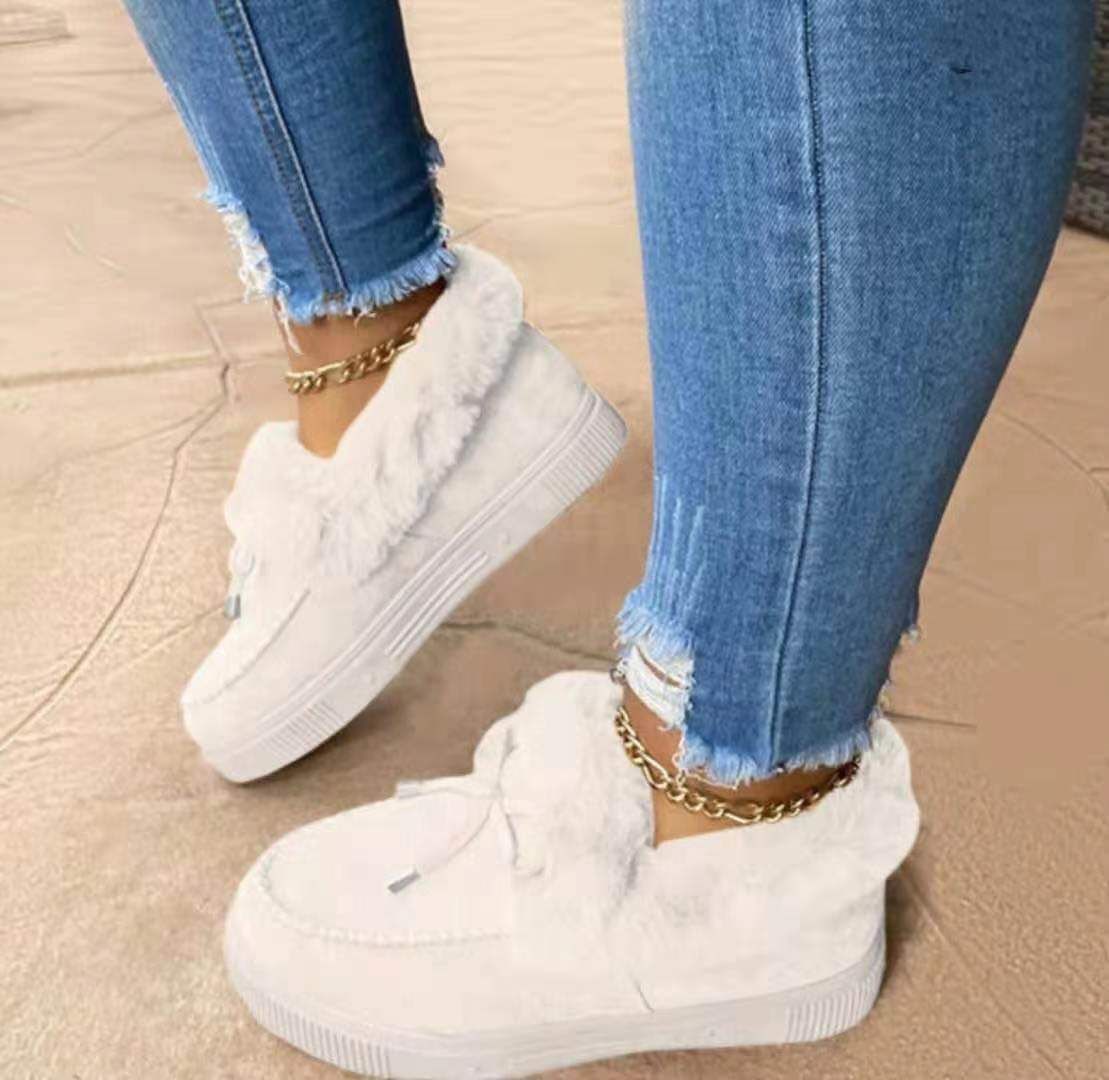 Women's cotton shoes winter bow warm shoes flat plush shoes women's shoes_viptrois.com