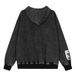 Vintage Washed Character Patch Hoodie Unisex Street Style Loose Casual Black Autumn Cardigan Jacket_viptrois.com