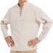 Steampunk Gothic Victorian Pirate Polo Shirt For Men, Retro Renaissance Style Long Sleeve Linen Blend Top For Halloween Cosplay & Themed Events_viptrois.com