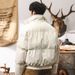 American Retro Thickened Short Leather Loose Stand Collar Cotton Coat Men Autumn Winter Jacket_viptrois.com