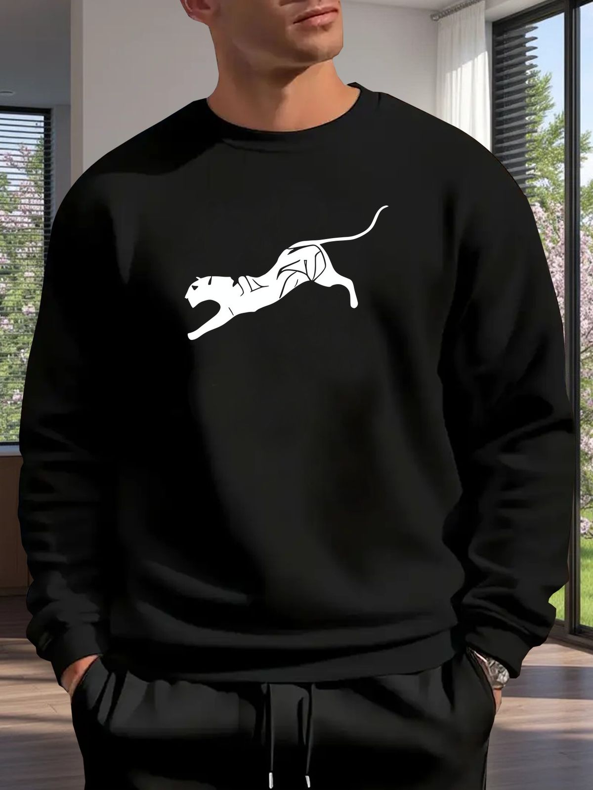 Autumn And Winter Men's Long Sleeved Round Neck Black Top Loose Casual Hoodie Hooded Hoodie_viptrois.com