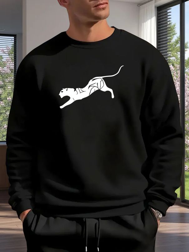 Autumn And Winter Men's Long Sleeved Round Neck Black Top Loose Casual Hoodie Hooded Hoodie_viptrois.com