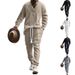Men's Casual Long Pants & V-Neck Knit Sweater Set - Comfortable Cotton Blend Autumn Outfit For Stylish Men (White, Navy, Khaki, Light Gray, Black)_viptrois.com