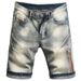 Vintage Washed Floral Printed Denim Shorts For Men, Loose Fit Straight Leg 5-Pocket Mid-Thigh Casual Shorts_viptrois.com