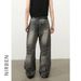 Men's Clothing New Raw Edge Washed Grey Jeans Men's Personalized Cat Whisker Loose Straight Wide Leg Trousers_viptrois.com