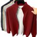 Unisex Zip-Up Cardigan – Slim Fit Stand Collar Sweater (Black/Grey/Apricot/Red)_viptrois.com