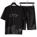 Men's Clothing T-shirt Suit Men's Summer New Snow Mountain Print Fashion Trend Korean Version Of Slim Fit Large Size Sports Two-piece Set_viptrois.com