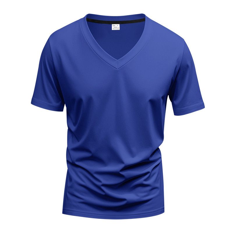 Men's Clothing T Shirt Solid Color V Neck Short Sleeve Summer New Large Size Trend Tops_viptrois.com