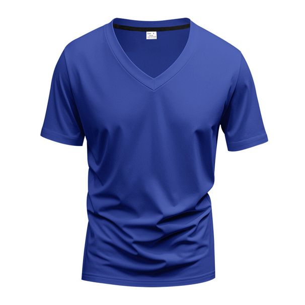 Men's Clothing T Shirt Solid Color V Neck Short Sleeve Summer New Large Size Trend Tops_viptrois.com