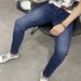 Men's Clothing Autumn And Winter Label Dark Blue Slim Fit Nine Point Jeans For Men With Skinny Feet Slim And Energetic Young Men's Long Pants_viptrois.com