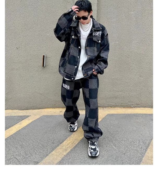 Men's Clothing Men's casual sports suit with loose design, cardigan jacket, wide leg pants and two piece suit_viptrois.com