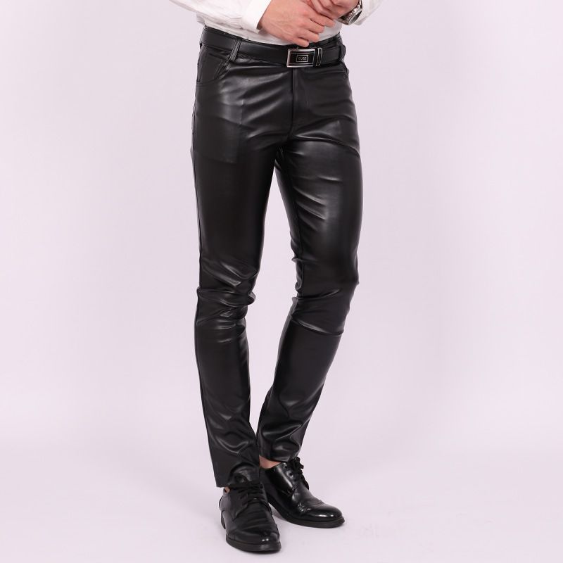 Men's Clothing Spring And Summer Korean Free Slim Leather Pants Men's Skinny Pants Tight Elastic Trend Motorcycle Men's Nightclub Leather Pants_viptrois.com