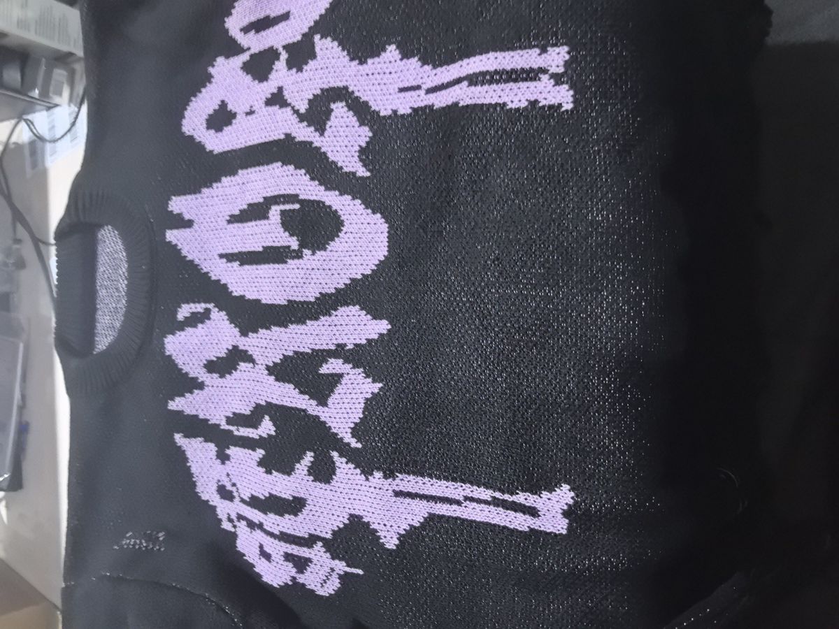Trendy Couple's Distressed Letter Sweater - Oversized Pullover With Jacquard Design For Streetwear Lovers (Black/Brown, M-2xl)_viptrois.com
