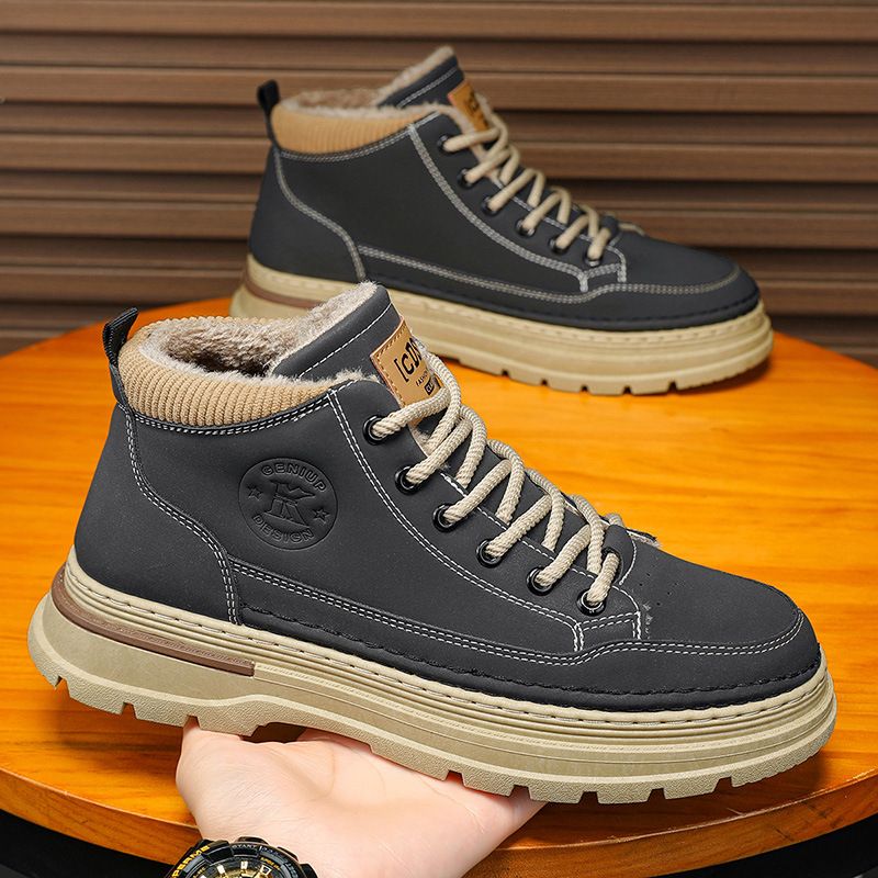 Men's Winter Snow Boots Faux Fur Lined Slip-On Waterproof Slip-Resistant Casual Shoes For Cold Weather_viptrois.com