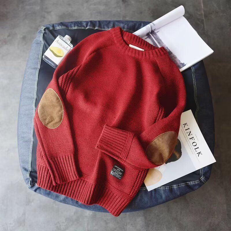 Hooded Sweater Autumn And Winter Round Neck Long Sleeved Knitted Sweater Spliced Warm Sweater Top_viptrois.com
