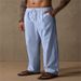 Men's Clothing Men's Linen Drawstring Solid Color Breathable Outdoor Loose Casual Straight Trousers_viptrois.com