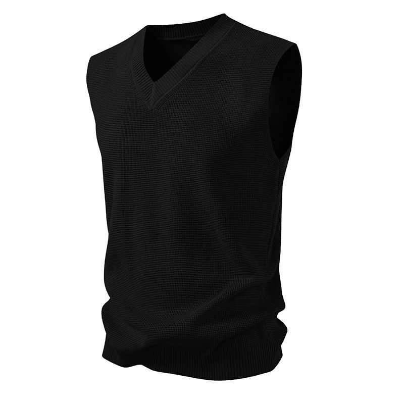 Men's Slim Fit V-Neck Sweater Vest, Solid Color Knit Sleeveless Pullover For Casual Layering Vests & Waistcoats_viptrois.com