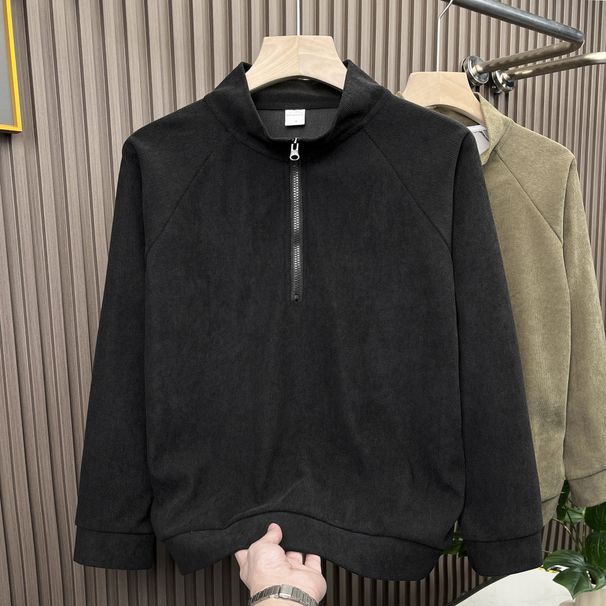 Men's Textured Stand Collar Half-Zip Sweatshirt - Casual Loose Fit Long Sleeve Pullover In Green & Black (M-3xl)_viptrois.com