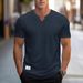 Men's Clothing Summer Trend Solid Color Round V Neck Slim Short Sleeved Stretch T Shirt, Men's Sports_viptrois.com