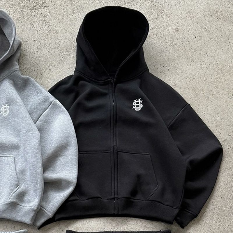 Men's Clothing New Simple Embroidered Sweatshirt Fashion Retro Casual Zipper Cardigan Sweatshirt Jacket_viptrois.com