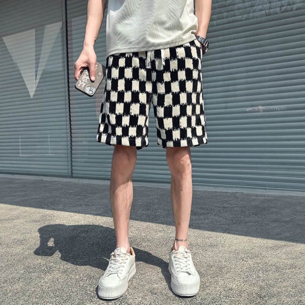 Men's Retro Checkered Casual Shorts Style High Street Loose Fit Sporty Five Point Pants Summer New Arrival_viptrois.com