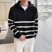 Autumn And Winter Half High Collar Zipper Striped Sweater Men's Loose Pullover Bottoming Sweater_viptrois.com