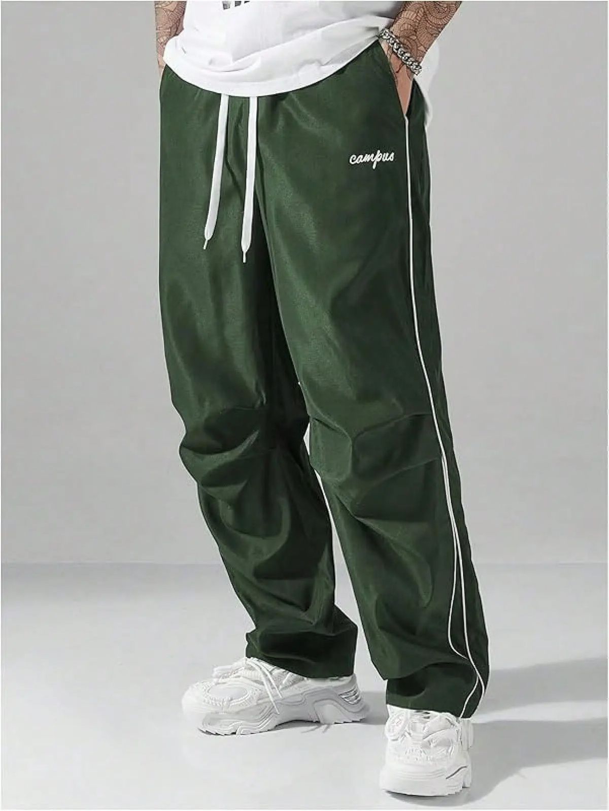 Men's Straight Leg Drawstring Casual Pants Summer Style Commuter Trendy Versatile Solid Color Commuter Pants_viptrois.com