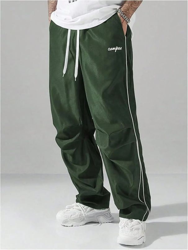 Men's Straight Leg Drawstring Casual Pants Summer Style Commuter Trendy Versatile Solid Color Commuter Pants_viptrois.com
