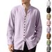 Men's Retro Linen Shirt - Stand Up Collar Long Sleeve Button Down Shirt (Loose Fit For Spring/Autumn)_viptrois.com