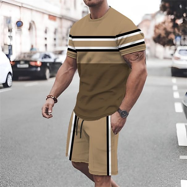 Men's Clothing Casual Two Piece Round Neck Simple Printed Suit_viptrois.com