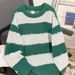 Men's Clothing Women's Round Neck Cutout Striped Sweater Autumn Thin Knit Base Layer Top Loose Fit Short For Formal & Casual_viptrois.com
