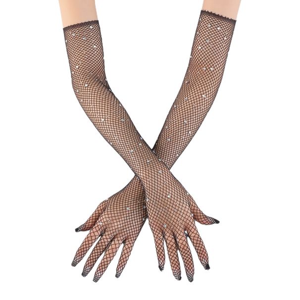 New Fashion Hot Diamond Mesh Nightclub Sexy Fishing Net Fun Elastic Women's Dance Decoration Gloves_viptrois.com