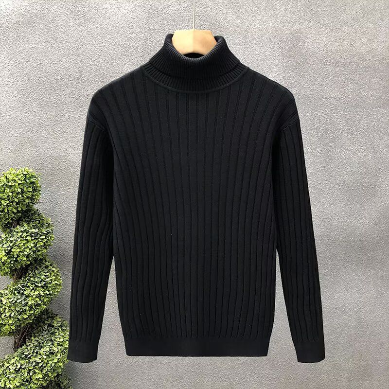 Men's Autumn And Winter Sweater High Collar Fried Dough Twists Knitwear Casual Solid Color Warm Sweater Teenagers_viptrois.com