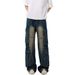 Men's Clothing Niche Design Washed Distressed Workwear Jeans For Men Trendy Cleanfit Loose Straight Leg Trousers For Men And Women_viptrois.com