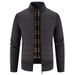 Men's Clothing Men's Stand Collar Fleece-Lined Sweater Cardigan, Thick Knit Pullover With Color Block Design, Warm Winter Oversized Coatigan_viptrois.com