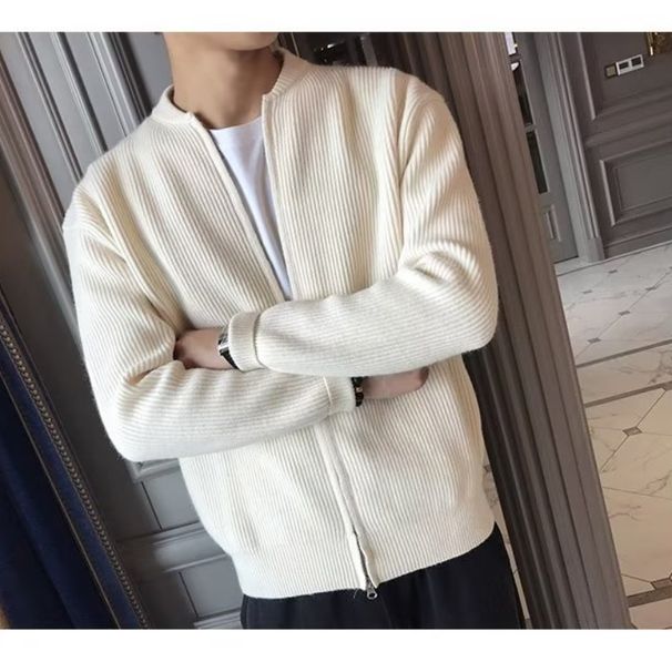 Fall/Winter New Sweater Jacket Solid Color Knitted Cardigan Men's Trendy Brand Long Sleeve Slimming Upper Clothing_viptrois.com