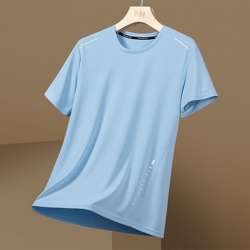 Men's Clothing Ice Silk Stripe Short Sleeved T Shirt Men's Quick Drying Sports Men's Tops_viptrois.com
