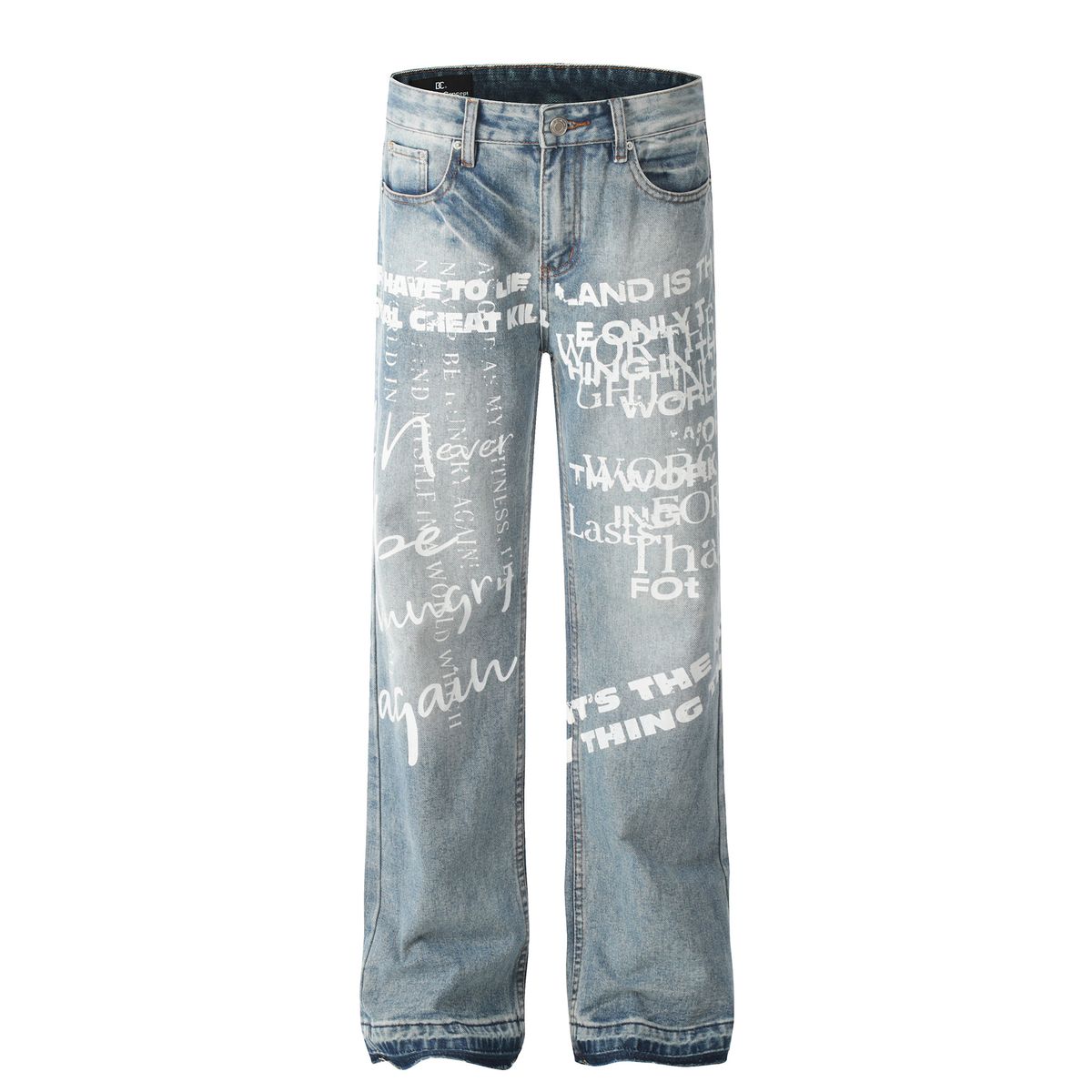 Men's Clothing Retro Autumn And Winter Neutral Trendy Printed Letters High End Men's Loose Leg Jeans_viptrois.com