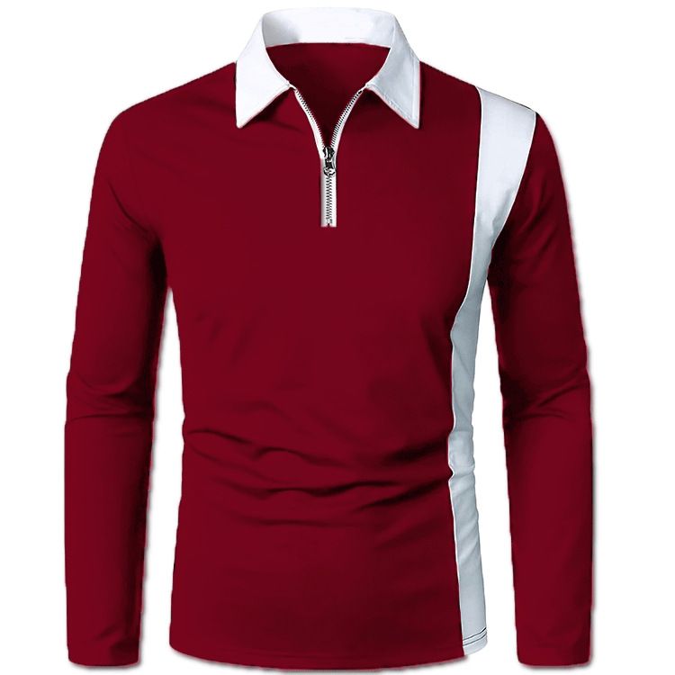 Men's Clothing Long Sleeve Color Block Fashion Matching Men's Lapel Long Sleeve Men's Polo Shirt Two Color Patchwork Fashion Menswear_viptrois.com