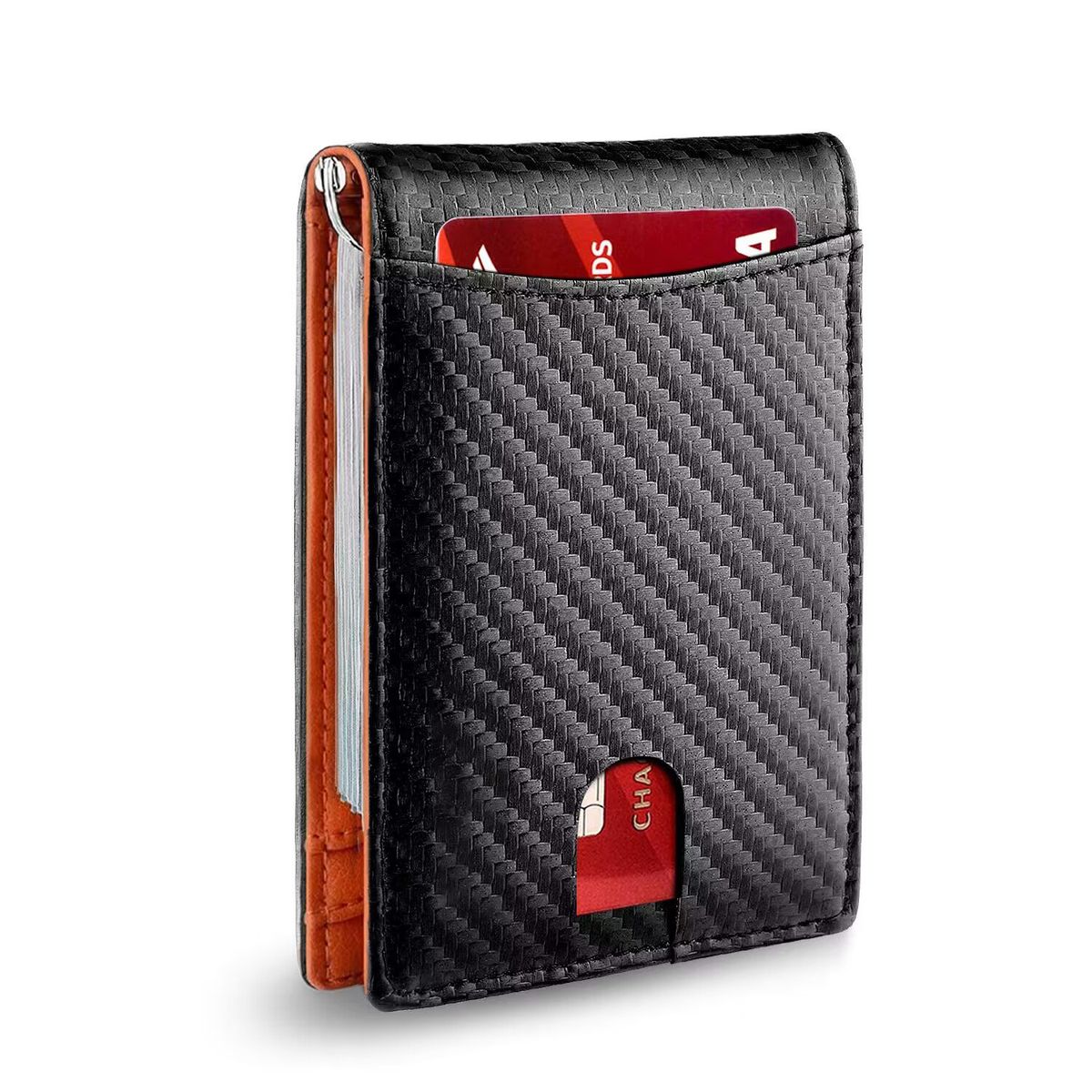 Men’s Bags RFID Carbon Fiber Card Holder Microfiber Genuine Leather Multi Card Slot Dollar Clip Coin Purse Men's Credit Card Holder_viptrois.com