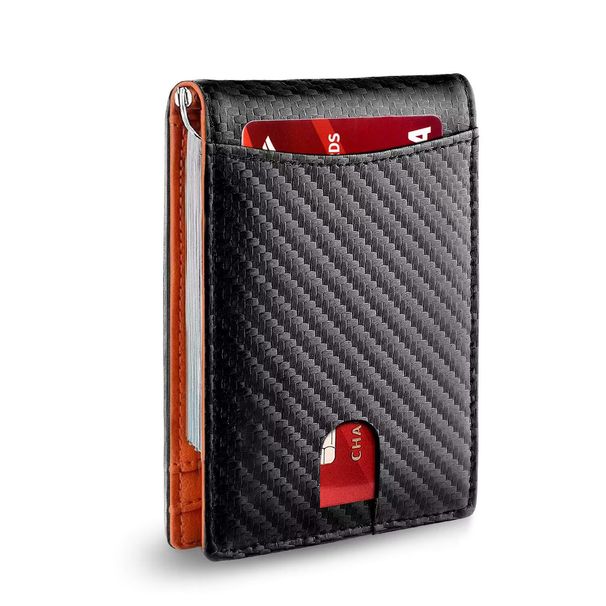 Men’s Bags RFID Carbon Fiber Card Holder Microfiber Genuine Leather Multi Card Slot Dollar Clip Coin Purse Men's Credit Card Holder_viptrois.com