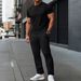 Men's Clothing Loose Outdoor Leisure Solid Color Jacquard Round Neck Short Sleeved Trousers Suit_viptrois.com