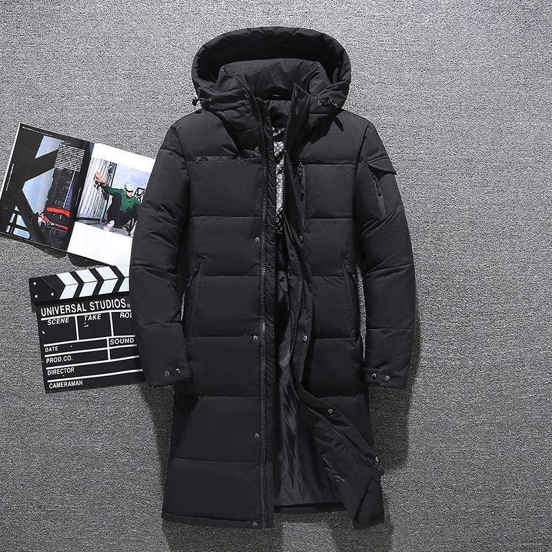 "Men's Long Down Jacket – 600FP White Duck Feather, Windproof & Lightweight (Hooded, Multi-Pocket, Slim Fit For Business Casual)"_viptrois.com