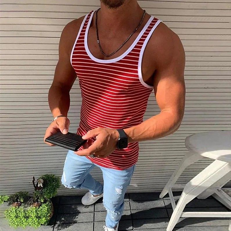 2025 Men's Underwear Running Tank Top Fitness Striped Casual Vest_viptrois.com