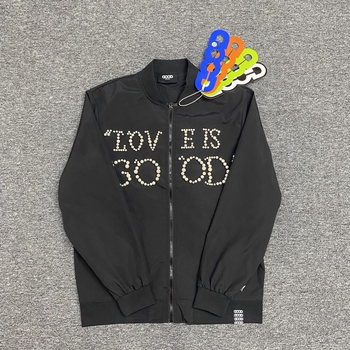 American Style Embroidered Pearl Black Jacket For Men Women, Spring And Autumn Trendy Versatile Baseball Jacket, Stylish_viptrois.com